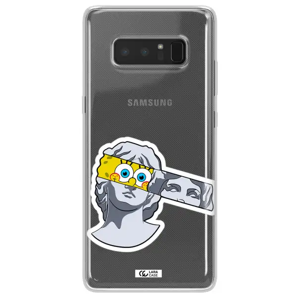 a cartoon of a statue with a yellow spongebob over its eyes Samsung Note 8 Clear TPU Case