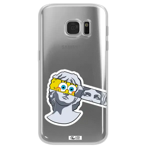 a cartoon of a statue with a yellow spongebob over its eyes Samsung S 7 Clear TPU Case