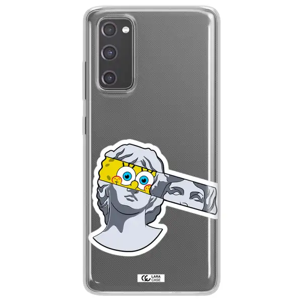 a cartoon of a statue with a yellow spongebob over its eyes Samsung S20 Fe Clear TPU Case