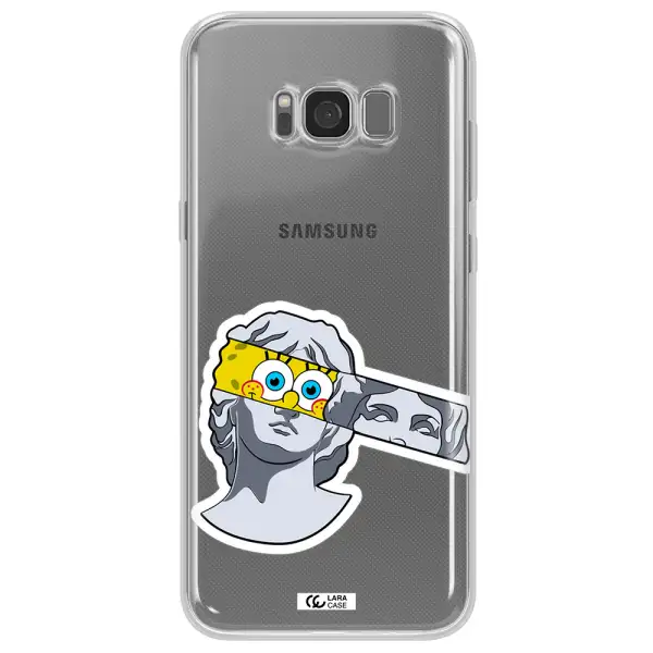 a cartoon of a statue with a yellow spongebob over its eyes Samsung S8 Clear TPU Case