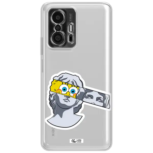 A Cartoon Of A Statue With A Yellow Spongebob Over Its Eyes Xiaomi 11T Pro Clear Tpu Case