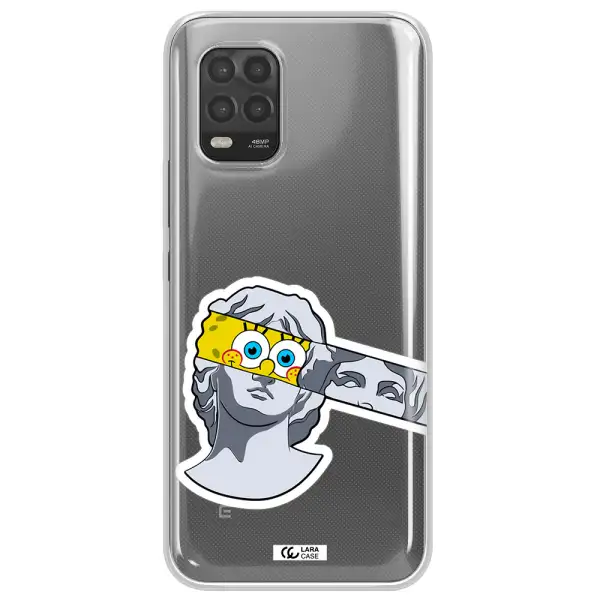 a cartoon of a statue with a yellow spongebob over its eyes Xiaomi Mi 10 Lite Clear TPU Case