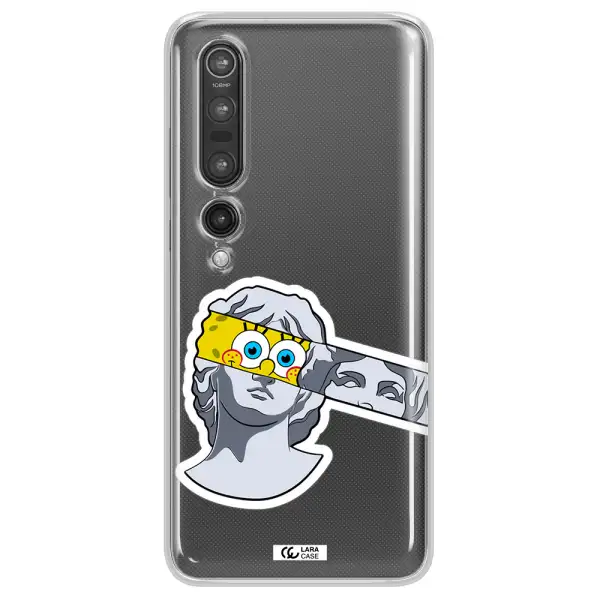 a cartoon of a statue with a yellow spongebob over its eyes Xiaomi Mi 10 Pro Clear TPU Case