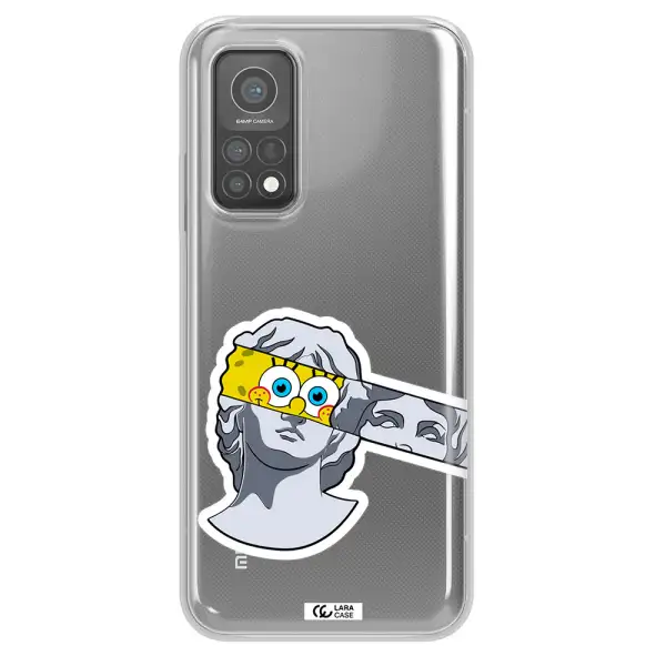 a cartoon of a statue with a yellow spongebob over its eyes Xiaomi Mi 10 T Pro Clear TPU Case