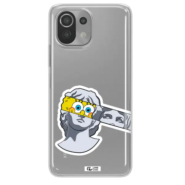 a cartoon of a statue with a yellow spongebob over its eyes Xiaomi Mi 11 Lite Clear TPU Case