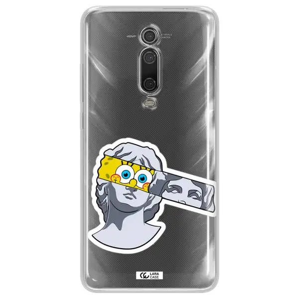 a cartoon of a statue with a yellow spongebob over its eyes Xiaomi Mi 9T Clear TPU Case