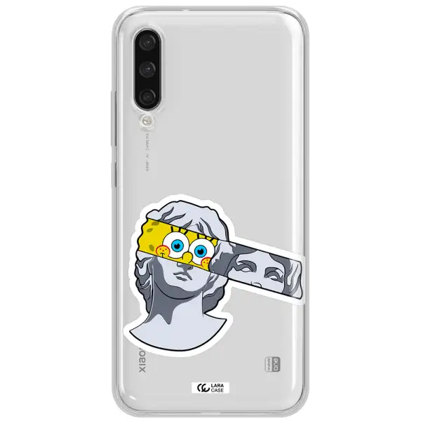 A Cartoon Of A Statue With A Yellow Spongebob Over Its Eyes Xiaomi Mi A3 Clear Tpu Case