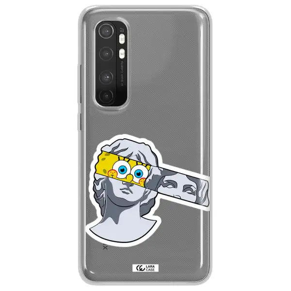 a cartoon of a statue with a yellow spongebob over its eyes Xiaomi Mi Note 10 Lite Clear TPU Case