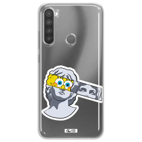 a cartoon of a statue with a yellow spongebob over its eyes Xiaomi Note 8 Clear TPU Case
