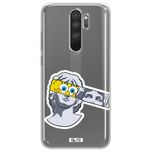a cartoon of a statue with a yellow spongebob over its eyes Xiaomi Note 8 Pro Clear TPU Case