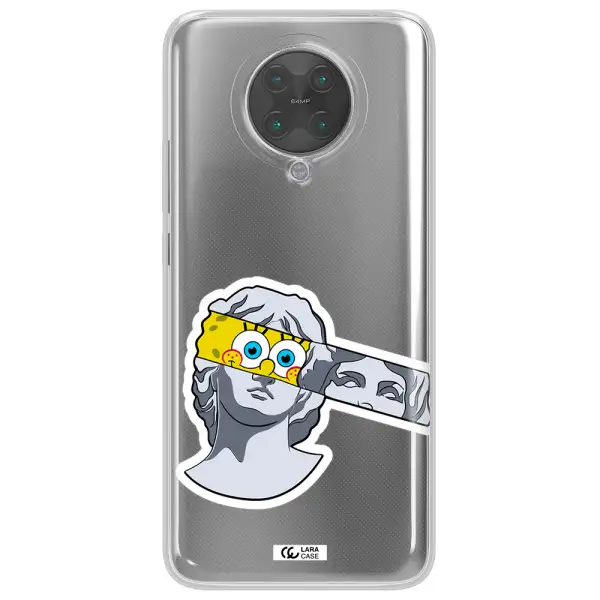 a cartoon of a statue with a yellow spongebob over its eyes Xiaomi Poco F2 Pro Clear TPU Case