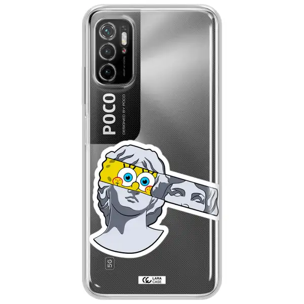 A Cartoon Of A Statue With A Yellow Spongebob Over Its Eyes Xiaomi Poco M3 Pro Clear Tpu Case
