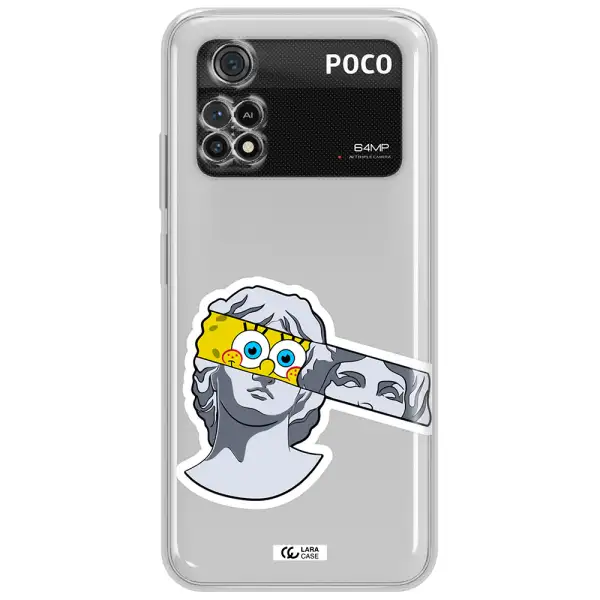 A Cartoon Of A Statue With A Yellow Spongebob Over Its Eyes Xiaomi Poco M4 Pro 4G Clear Tpu Case