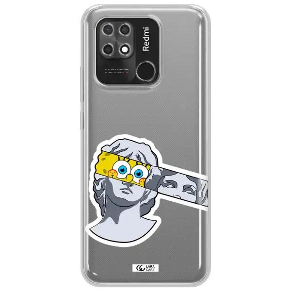 a cartoon of a statue with a yellow spongebob over its eyes Xiaomi Redmi 10C Clear TPU Case