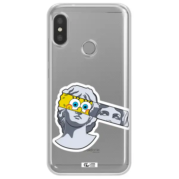 a cartoon of a statue with a yellow spongebob over its eyes Xiaomi Redmi 6 Pro Clear TPU Case
