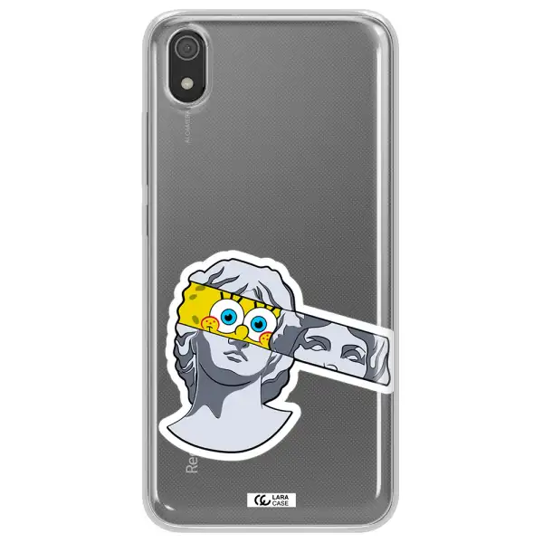 a cartoon of a statue with a yellow spongebob over its eyes Xiaomi Redmi 7A Clear TPU Case