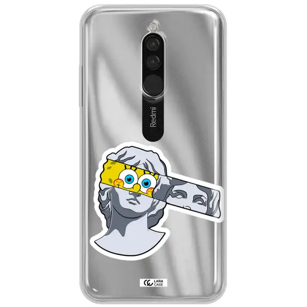 A Cartoon Of A Statue With A Yellow Spongebob Over Its Eyes Xiaomi Redmi 8 Clear Tpu Case