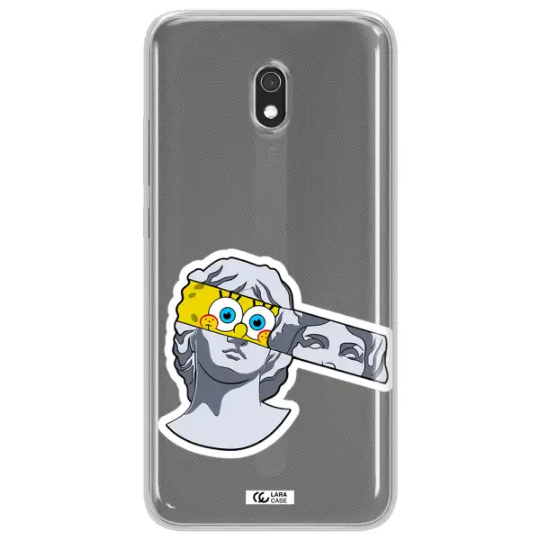 a cartoon of a statue with a yellow spongebob over its eyes Xiaomi Redmi 8A Clear TPU Case