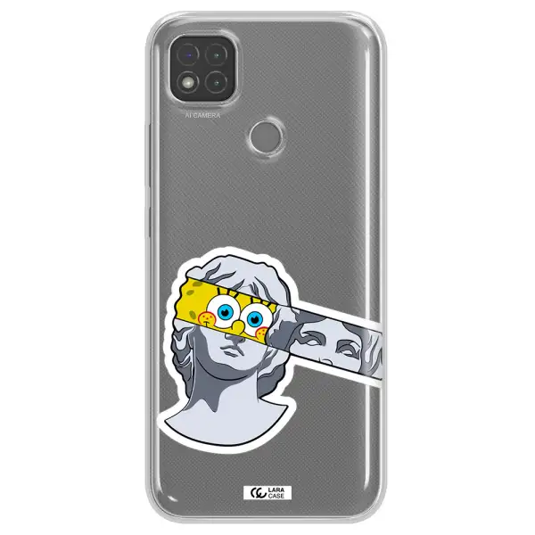 a cartoon of a statue with a yellow spongebob over its eyes Xiaomi Redmi 9C Clear TPU Case
