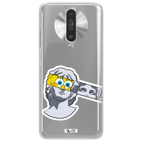 a cartoon of a statue with a yellow spongebob over its eyes Xiaomi Redmi K30 Clear TPU Case