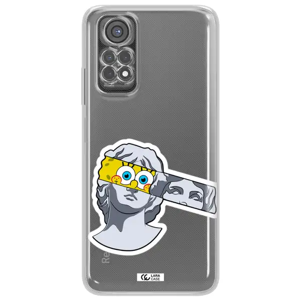 A Cartoon Of A Statue With A Yellow Spongebob Over Its Eyes Xiaomi Redmi Note 11S Clear Tpu Case
