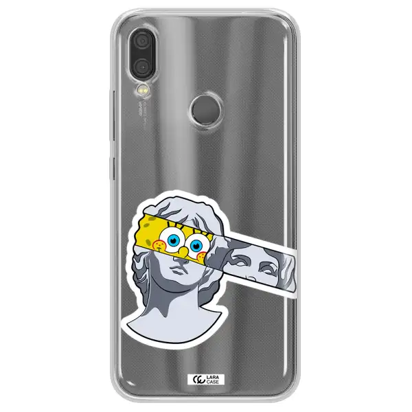 a cartoon of a statue with a yellow spongebob over its eyes Xiaomi Redmi Note 7 Clear TPU Case