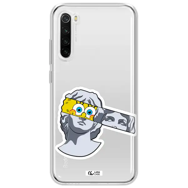 A Cartoon Of A Statue With A Yellow Spongebob Over Its Eyes Xiaomi Redmi Note 8T Clear Tpu Case