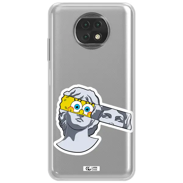 A Cartoon Of A Statue With A Yellow Spongebob Over Its Eyes Xiaomi Redmi Note 9T Clear Tpu Case