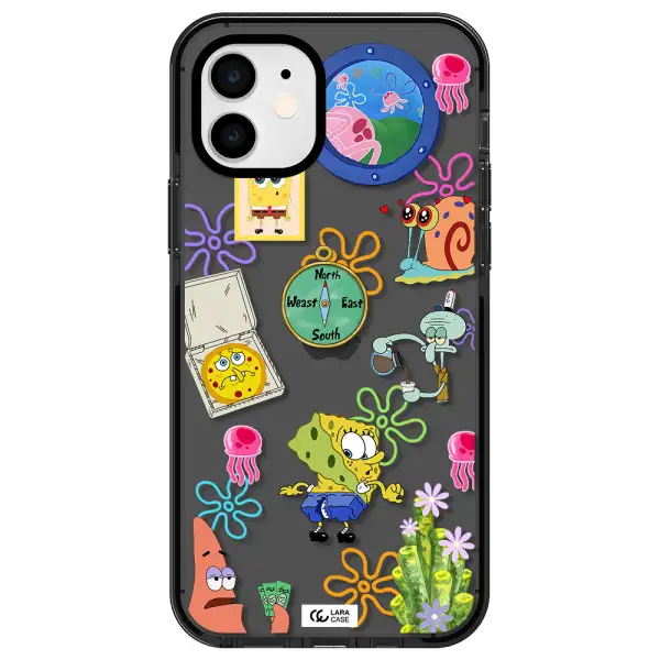 a collection of cartoon characters Apple iPhone 11 impact Smoke Black Case
