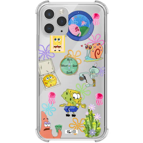a collection of cartoon characters Apple iPhone 11 pro Clear PC Case