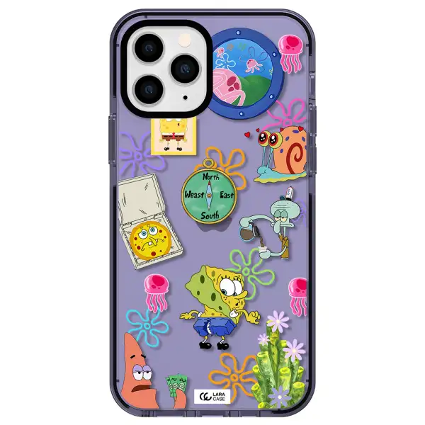 a collection of cartoon characters Apple iPhone 11 pro impact Lilac Case