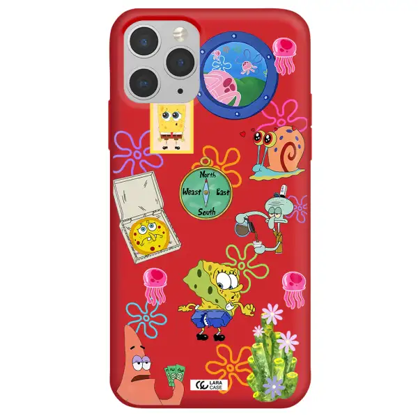 a collection of cartoon characters Apple iPhone 11 pro max Silicone Imperial Red Case