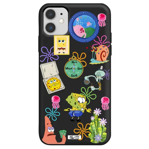a collection of cartoon characters Apple iPhone 11 Silicone black Case