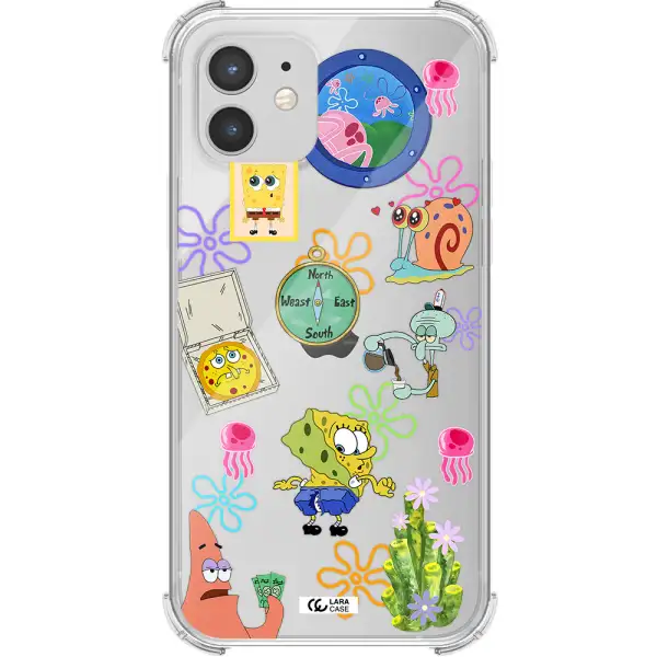 a collection of cartoon characters Apple iPhone 12 Clear PC Case