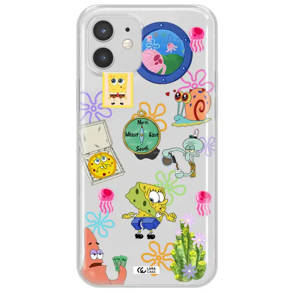 a collection of cartoon characters Apple iPhone 12 mini Clear TPU Case