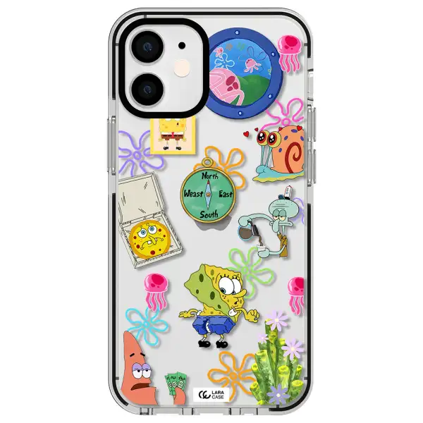 a collection of cartoon characters Apple iPhone 12 mini impact black border Case