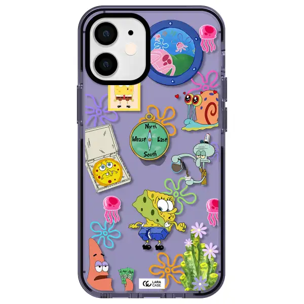 a collection of cartoon characters Apple iPhone 12 mini impact Lilac Case