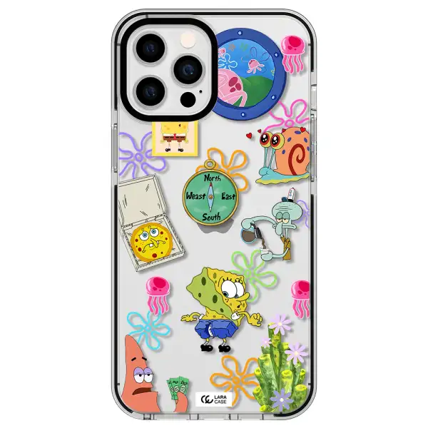 a collection of cartoon characters Apple iPhone 12 pro max impact black border Case
