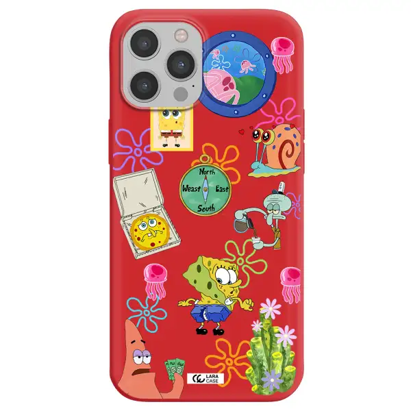 a collection of cartoon characters Apple iPhone 12 pro max Silicone Imperial Red Case