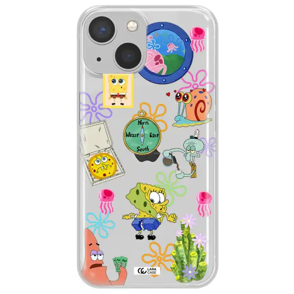 a collection of cartoon characters Apple iPhone 13 Clear TPU Case