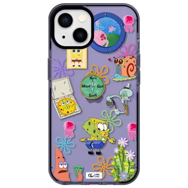 a collection of cartoon characters Apple iPhone 13 impact Lilac Case
