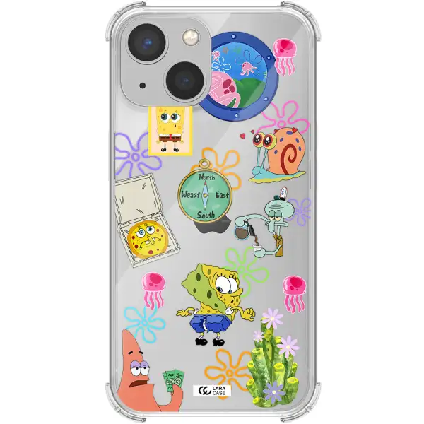 a collection of cartoon characters Apple iPhone 13 mini Clear PC Case