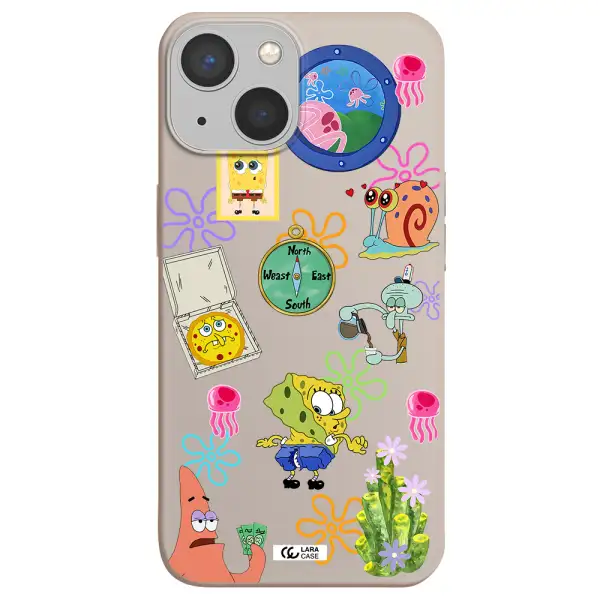 a collection of cartoon characters Apple iPhone 13 mini Silicone Stone Case
