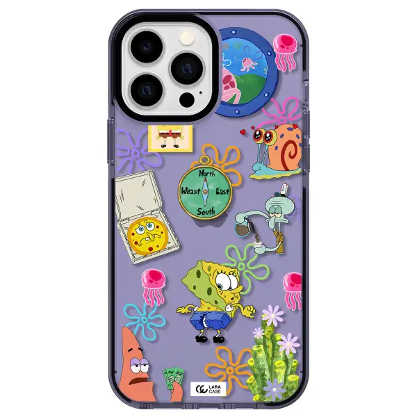 a collection of cartoon characters Apple iPhone 13 Pro Max impact Lilac Case