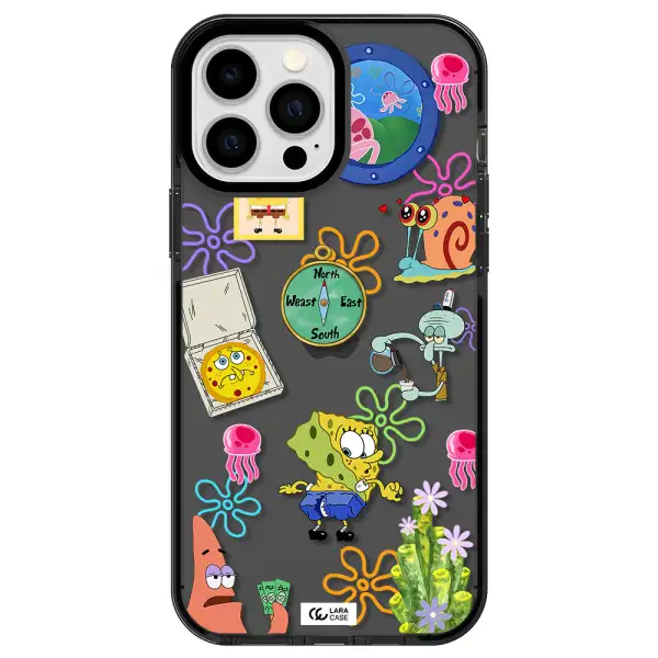 a collection of cartoon characters Apple iPhone 13 Pro Max impact Smoke Black Case