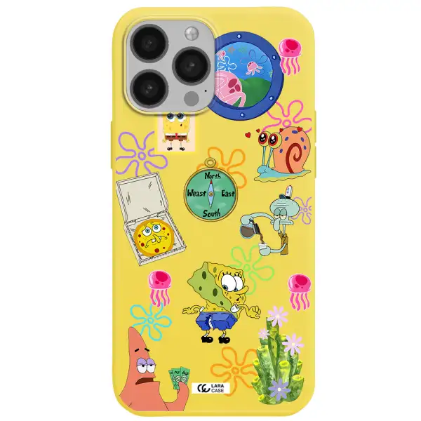 a collection of cartoon characters Apple iPhone 13 Pro Max Silicone canary yellow Case
