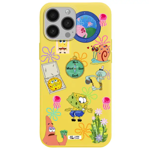 a collection of cartoon characters Apple iPhone 13 Pro Silicone canary yellow Case
