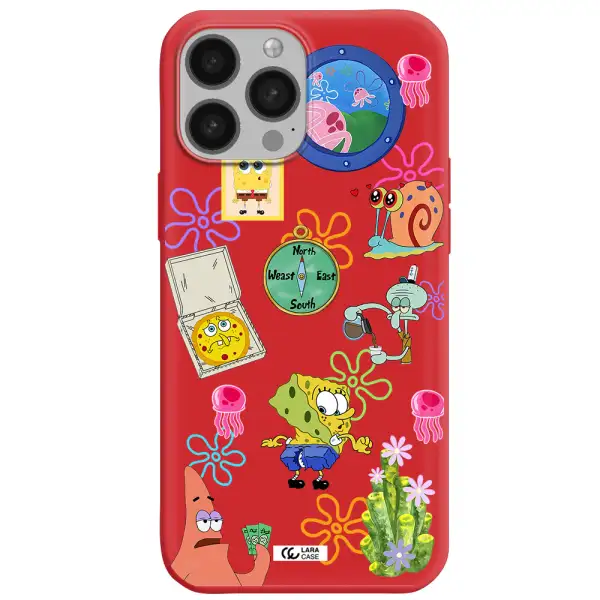 a collection of cartoon characters Apple iPhone 13 Pro Silicone Imperial Red Case