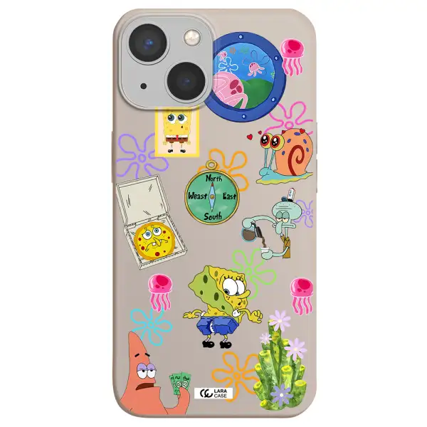 a collection of cartoon characters Apple iPhone 13 Silicone Stone Case