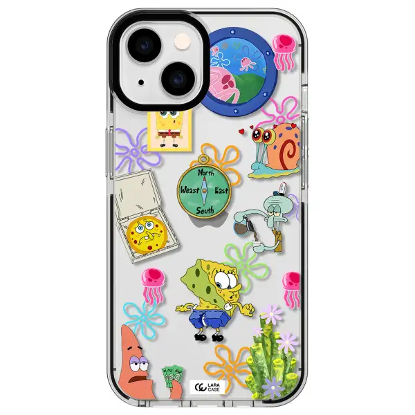 a collection of cartoon characters Apple iPhone 14 impact black border Case